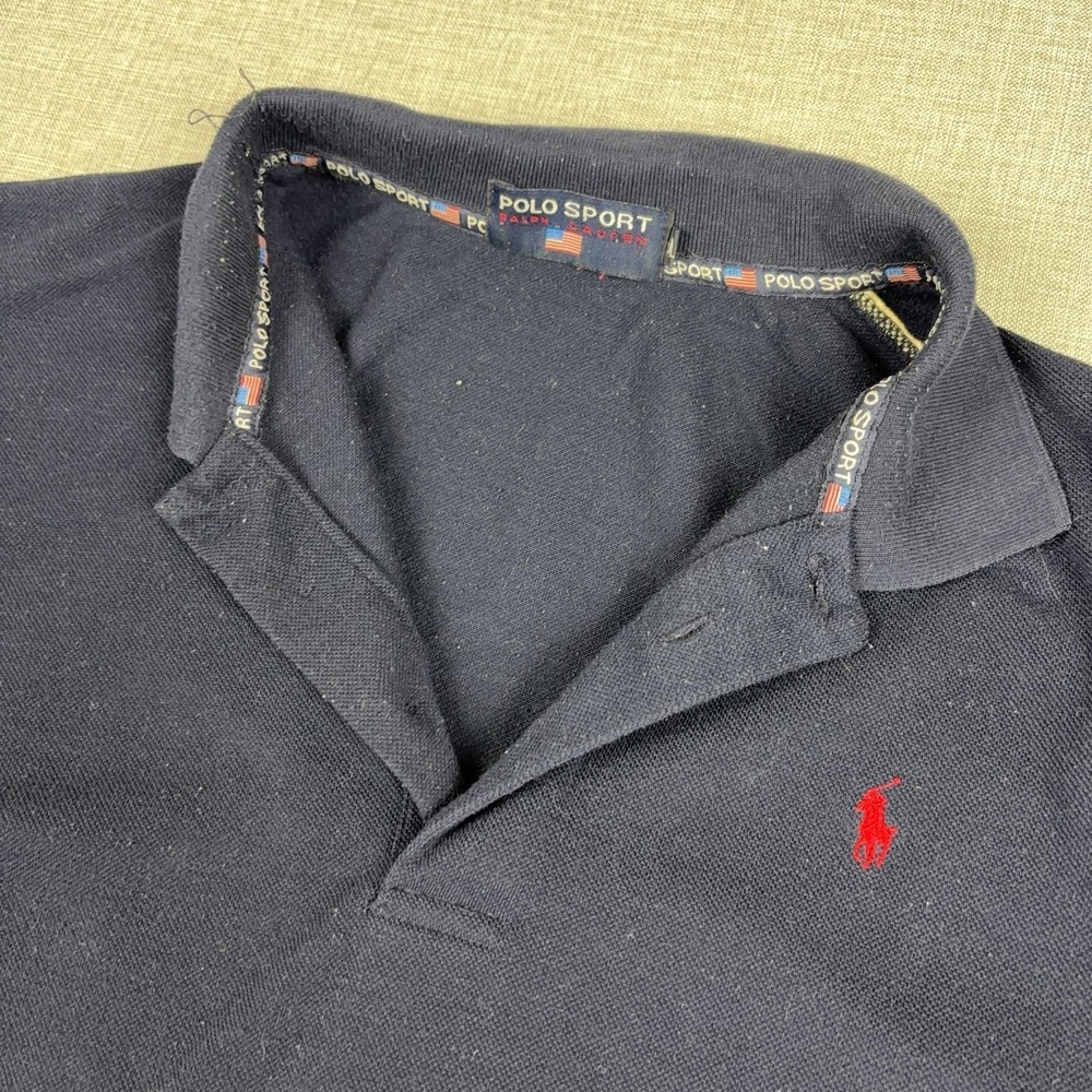 Vintage Polo Sport Ralph Lauren 80s Shirt Mens XL Blue Cotton Knit Long Sleeve